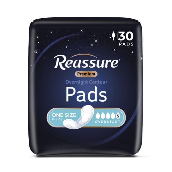 Reassure Premium Overnight Contour Pad - 1 Case of 4 Bags (120 Total Count)