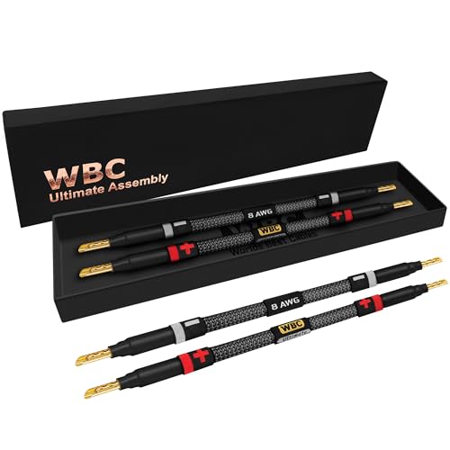 WORLDS BEST CABLES 4 Units - 8 Inch Ultimate - 8 AWG - Ultra-Pure OFC - Premium Audiophile HiFi Speaker Jumper Cables with Eminence Gold Banana Plugs & Carbon Tweed Jacket