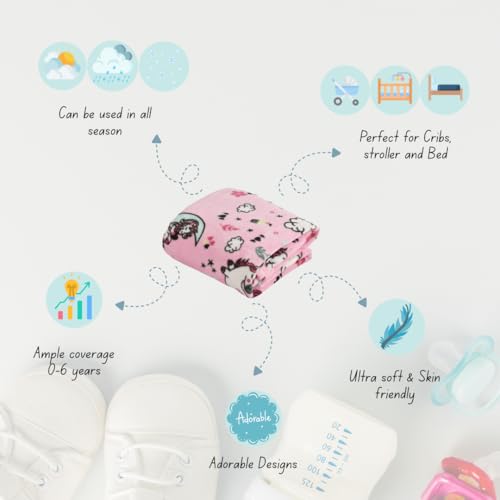 Image of Florida All Season AC Baby Blanket Swaddler Wrapper Flannel Soft and Comfortable for 0-5 Years Babies with Adorable Prints and Designs (Pink Unicorn)