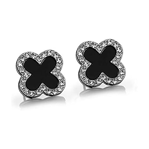 Lucky Leaf Earrings, S925 Silver Needle Fashion Zircon Earrings, Shiny Simple Lucky Earrings, Lucky Jewelry, Ladies and Girls Accessories Gifts (Black) Cover