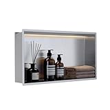 MENATT Stainless Steel LED Lights Shower Niche - 24" X 12" Recessed Wall Niche Waterproof for Shower Storage No Tile Needed, Brushed