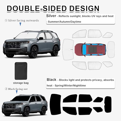 Image of KMF 8pcs Thicken Sun Shades for Honda Pilot 2025 2026 Accessories, Full Car Window Covers for Windshield Side Rear, UV Block and Protect Privacy Blackout for Camping Outdoor