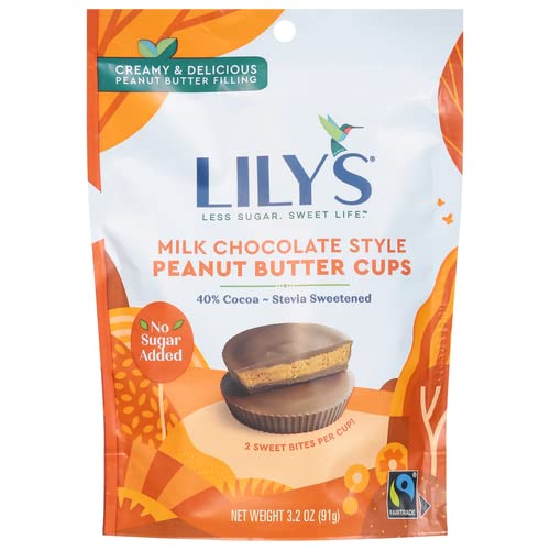 Lily's Sweets, Milk Chocolate Style Peanut Butter Cups, 3.2 Ounce Pouch