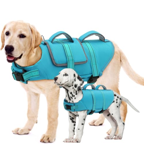 EMUST Dog Water Vest Ripstop Large Dog Life Vest with Superior Buoyancy Lightweight High Visibility Pet Life Jacket DFD for Small Medium Large Dogs Blue XL