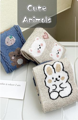 Image of 5 /10 Pairs Wool Socks for Women Thick Knit Cozy Vintage Cute Animal Floral Crew Socks
