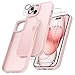 FLLAO 4 in 1 Handyhülle für iPhone 15 Hülle mit 2 Schutzfolie und 1 KameraSchutz, [Integriertes Luftkissen] Stoßfest Kratzfest Weich TPU Schutzhülle für iPhone 15, Rosa