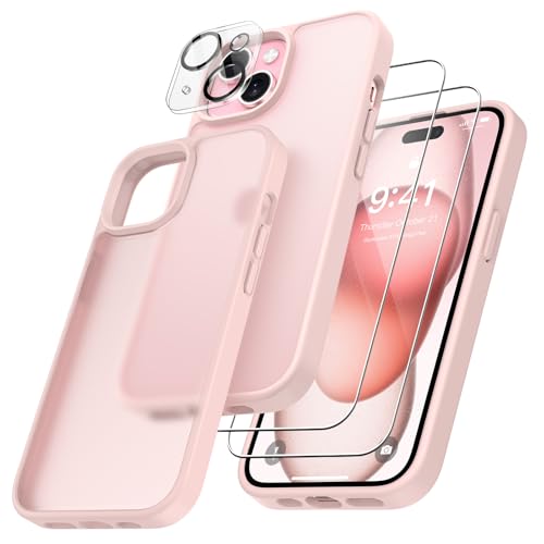 FLLAO 4 in 1 Handyhülle für iPhone 15 Hülle mit 2 Schutzfolie und 1 KameraSchutz, [Integriertes Luftkissen] Stoßfest Kratzfest...