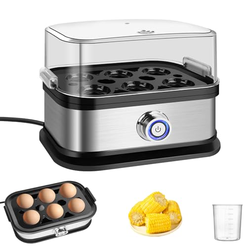 Rapid Egg Cooker, Electric Egg Cooking Machine, Large Capacity Stainless Steel Egg Boiler for 6 Eggs, Quick Boil for Hard-Boiled Eggs, Removable Egg Tray and Auto Shut-Off, Easy to Clean, Portable Design
