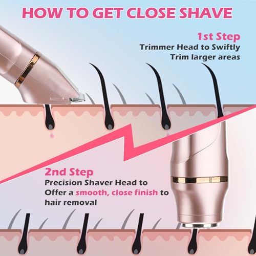 Bikini Trimmer for Women 2-in-1 Electric Razors for Women with Body & Facial Heads, Rechar - image 4