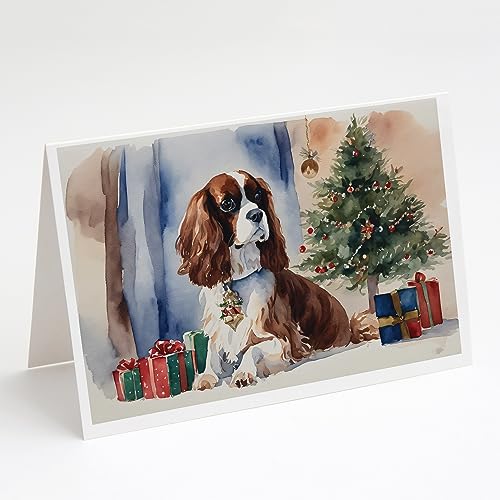 Caroline's Treasures DAC1313GCA7P Cavalier Spaniel Christmas Greeting Cards and Envelopes Pack of 8 Blank Cards with Envelopes Whimsical A7 Size 5x7 Blank Greeting Cards