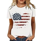 DASAYO Women's Patriotic T-Shirt Shirt 4th of July Casual Summer Tops Tee Fun Stars Stripes Graphic Merica Shirts Clothing