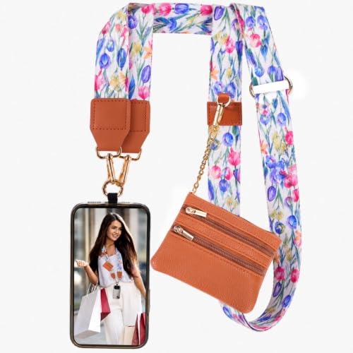 Image of XANGNIER Clip and Go Strap for Phone with Wallet Crossbody,Multicolor 34 | Cell Phone Lanyard with Zippered Purse,Anti Theft Cross Body Lanyard for Women /Teacher,Cellphone Wrist Chain Accessories