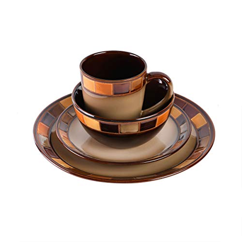 Gibson Casa Estebana 16-Piece Dinnerware Set Service For 4, Beige And Brown - 70736.16Rm & Casa Estebana Reactive Glaze 14" X 9" Platter, Brown - 114369.01R #TOP3
