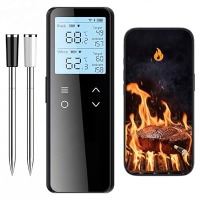 Komniar Smart Bluetooth Wireless Meat Thermometer Digital for Grilling and Smoking, 2 Probes Grill Thermometer for Outside Grill, Kitchen, BBQ, Grill, Oven, Smoker, Rotisserie, WiFi Unlimited Range