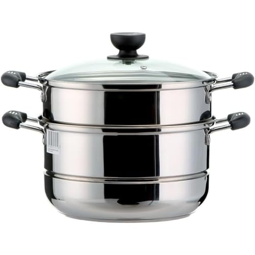 Rosoy 蒸し器/ストックポット 家庭用 304ステンレススチール 厚手 ガスコンロ/電磁調理器用 (26cm)