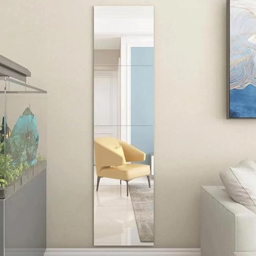 ستيكر لاصق يثبت على الحائط لمراة الجسم بالكامل من الاكريليك، مراة زينة مرنة غير زجاجية، بلاط بلاستيكي، ملصق حائط لغرفة النوم والحمام وديكور حائط المنزل (قطعتين