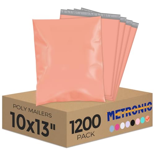 Image of Metronic Poly Mailers 10x13 1200 Pack, Self Seal Small Shipping Bags for Clothing, Waterproof Shipping Envelopes for Small Businesses, Flexible Mailers Poly Bags Plastic Bags Packages Bags Peach Pink