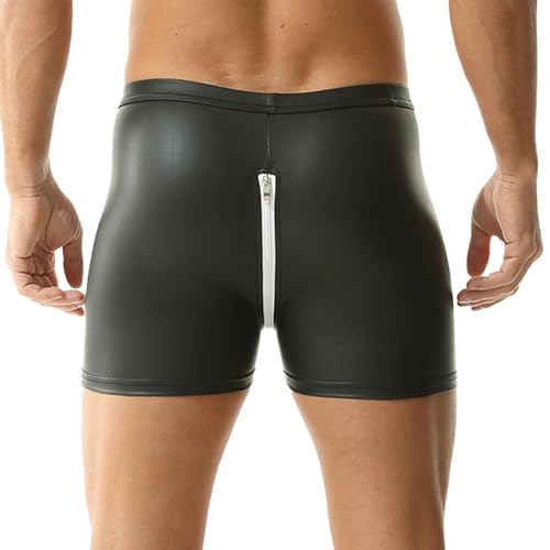YUFEIDA Herren Kunstleder Boxershorts Wetlook Sexy Unterwäsche Boxer Shorts Slips Männer Stretch Clubwear Kurz Hose Unterhosen