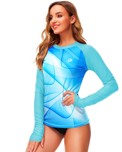 Image of Deerose Womens Gradient Rash Guard UPF 50+ Swim Shirts Surfing Top with Thumb Hole