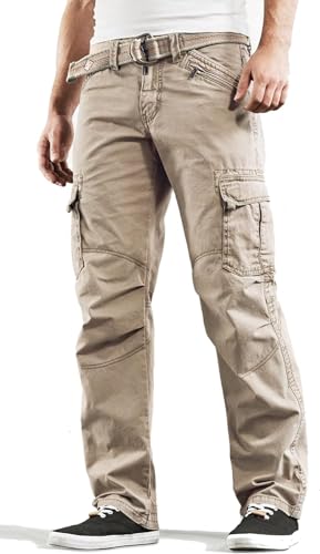 Timezone BenitoTZ Herren Cargohose Benito mit Stoffgürtel (W38/L34, Dune...