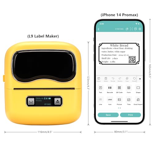 Image of L9 Label Maker, 3 Inch Thermal Printer Support 25-80mm Width Label, Bluetooth Portable Label Maker Machine with Tape with 1 Roll 70x40mm Labels for Product, Address, Clothing, Barcode & Small Business