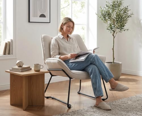Ya-Home Sessel Wohnzimmer Loungesessel mit Metallgestell, Leinen, Beige