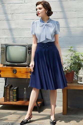 Image of Belle Poque Summer Short Sleeve Office Button Down Blouse Stripe Shirt Tops with Bow Tie BP573