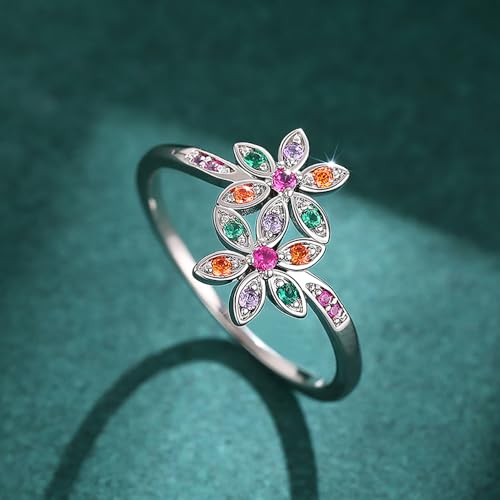 Delicate Double Flower Finger Ring Female Bright Cubic Zirconia Jewelry for Engagement