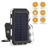 banco de energia solar Doble USB de carga rápida: doble USB cubierto por el lateral, CC 5 V/1 A, CC 5 V/2,1 A salidas USB te permiten cargar rápidamente dos dispositivos digitales simultáneamente, trabajar con iPhone/iPad/tabletas, otros teléfonos móviles y electrónicos, más cómodo y práctico.
