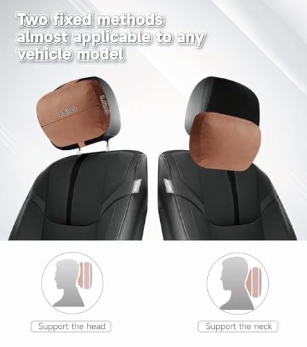 Image of 2Pcs Car Neck Pillow, Super Soft Du-Pont Bio cotton Neck Pillow for Driving, Suede Fabric Car Headrest Pillow, Make Your Driving More Comfortable, Suitable for Driving, Traveling (Mocha Brown)