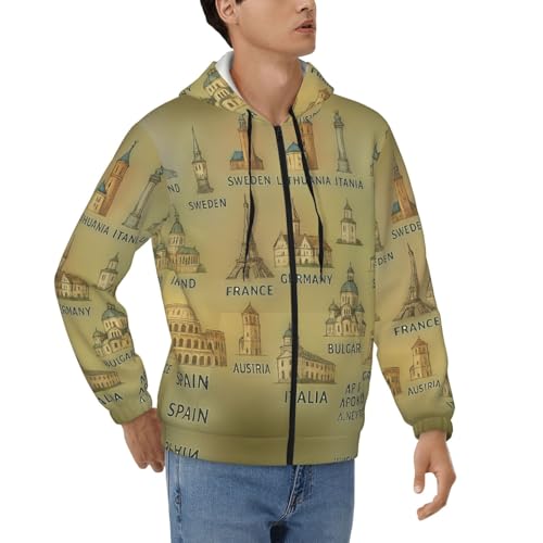 Sweatshirt full zip pour vos sorties, sweat thermique homme ample imprimé Europe