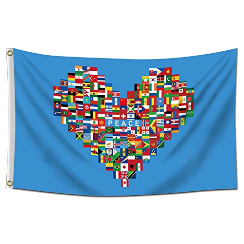 ENMOON Peace Love Heart Flag International Global World Country Flag Banner 3x5Ft Garden Outdoor Indoor Home Parade Decor(Blue)