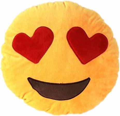 VOMO 32cm Emoji Yellow Round Pillow with 2 Heart-shaped Eyes