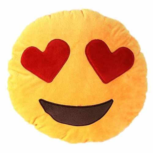 VOMO 32cm Emoji Yellow Round Pillow with 2 Heart-shaped Eyes