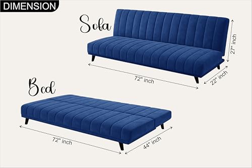Image of Rosebell- Velvet Fabric Sofa Cum Bed 3-Seater Foldable Convertible Sofa, Modern Tufted Design Couch for Living Room, Guest Room & Office Blue Color