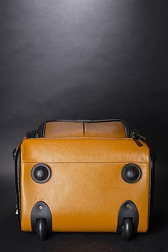 BRAND LEATHER Genuine Leather Underseat Carry-On Rolling Travel Luggage Bags (Yellow)
