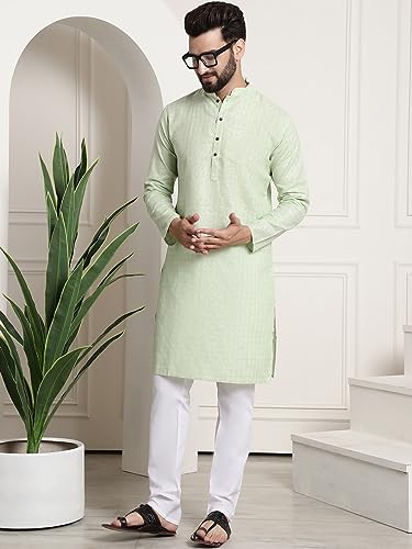 Image of SOJANYA (Since 1958 Men's Cotton Blend Checked Kurta and Churidar Pyjama Set