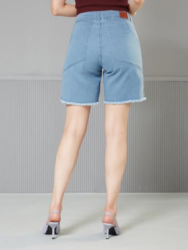 Image of Miss Chase Women's Relaxed Mid Rise Regular Non Stretchable Denim Shorts