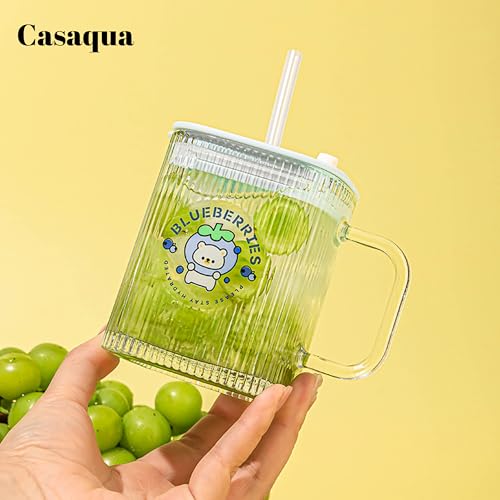 Image of Iridescent Glass Tumbler with Handle Lid and Straw - 420ML, Set of 1, Travel Coffee Sipper Mug Leakproof for Juice Cocktail Iced Tea Smoothie Hot Cold Drink Cup (Receiving Random Color)