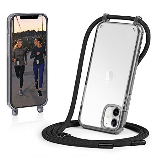 GOODVISH Cover Trasparente con Cordino per iPhone 11 6.1'',Custodia con Regolabile Collana per iPhone 11, [Antiurto] [AntiGraffio] [Antiscivolo] Case con Laccio Tracolla,Nero