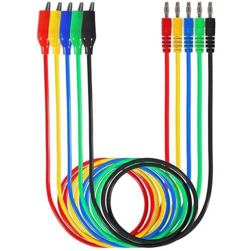 Image of 5PCS Banana Plug to Alligator Clip Test Leads 4mm Banana Plug Crocodile Clips Soft Flexible Cable for Electrical Test 1m /39.37inch