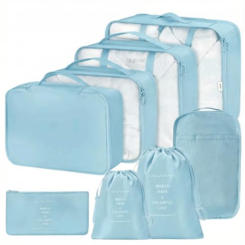 Organisateur Valise 8 Pièces,Organiseurs de Bagage pour Voyage,Packing Cubes de Voyages Pochette,Sacs Rangement de Valise Voyage Accessoires,pour Vêtements,...