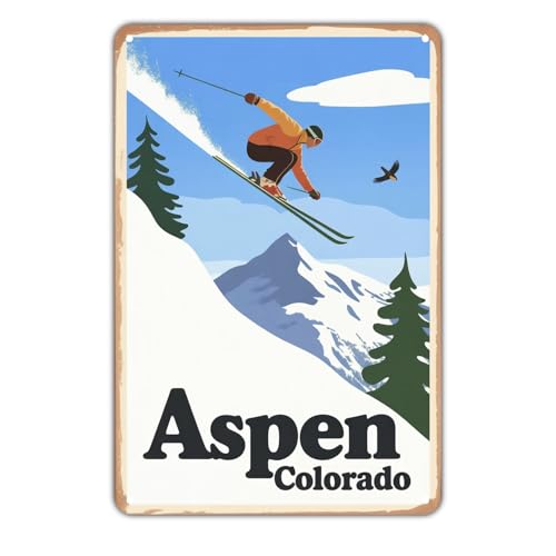 Aspen Colorado Ski Tin Sign, Vintage Metal Poster, 8x6 inch