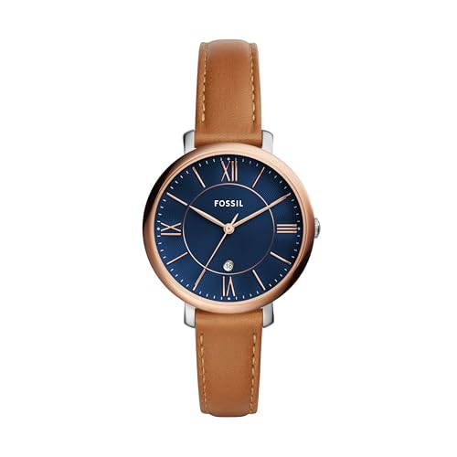 Fossil Orologio Jacqueline da donna, Movimento al quarzo a tre lancette con cinturino in pelle, Marrone E Blu