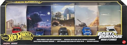 Image of Hot Wheels Toy Cars, Premium Fast & Furious Bundle, 5 1:64 Scale Die-Cast Vehicles from the Movie Franchise in Collectable Packaging | 1:64 Scale, From Movie Franchise, Collectable Packaging