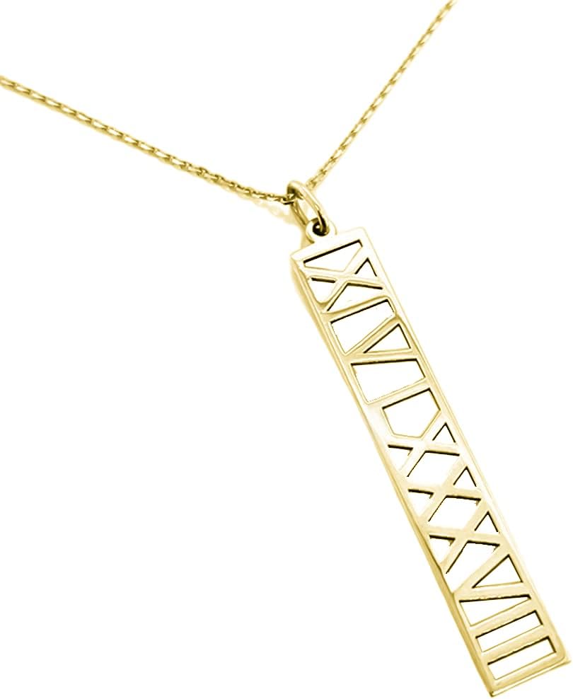 Personalized 925 Silver Sterling Roman Numeral Necklace Custom Bar Pendant Made with Any Date