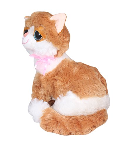 Image of Tickles Beige Cute Little Kitten Glitter Eyes Soft Toy Soft Stuffed Plush Animal Toy for Kids (Color: Brown & White Size:28 cm)