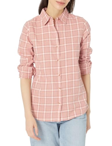 Image of Amazon Essentials Women's Regular-Fit Long-Sleeve Lightweight Plaid Flannel Shirt with Brushed Finish, Shirttail Hem