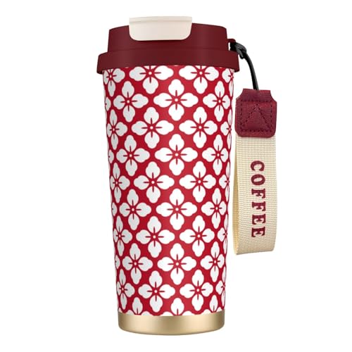 タンブラー レッド 花柄 和風 和柄 マグボトル コーヒーカップ 水筒 保温 保冷 ウォーターボトル 蓋付き ストロー付き 直飲み おしゃれ プレゼント