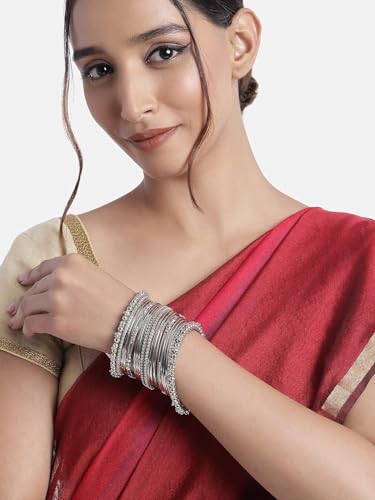 I Jewels Silver Oxidized Indian Wedding Bollywood Bangle Set For Women (ADB159S) (Pack of 2)3
